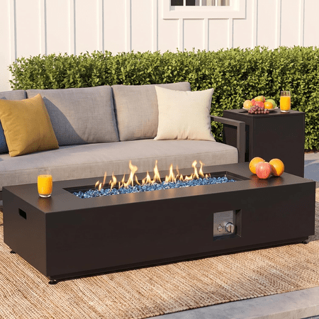 LIFERUN 42" Outdoor Propane Fire Pit Table, Rectangular Gas Fire Pit Table,50000 BTU,304 Stainless Steel Burner,Tank Storage,Lid & Cover, Patio Fire Table for Outside, Patio, Backyard