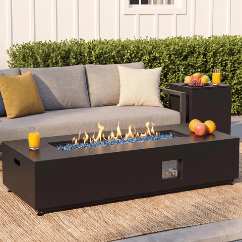 LIFERUN 42" Outdoor Propane Fire Pit Table, Rectangular Gas Fire Pit Table,50000 BTU,304 Stainless Steel Burner,Tank Storage,Lid & Cover, Patio Fire Table for Outside, Patio, Backyard