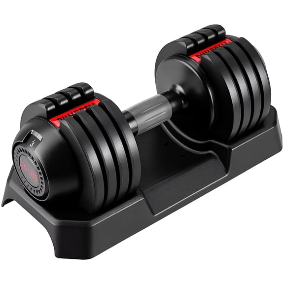 LIFERUN Adjustable Dumbbells Set with 5 Weight Levels, Single 25 lb Dumbbells with Storage Base, 1-Second Dial Adjustment, for Men & Women
