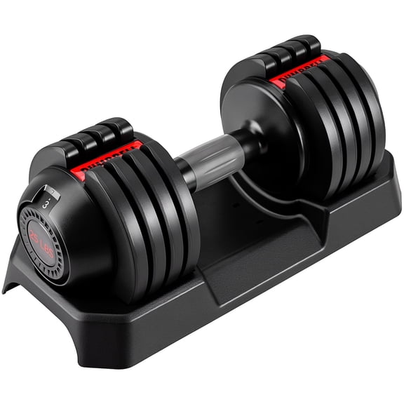 LIFERUN Adjustable Dumbbells Set with 5 Weight Levels, Single 25 LB Dumbbells with Storage Base, 1-Second Dial Adjustment, Space Saving for Men & Women
