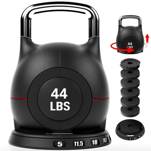 LIFERUN Adjustable Kettlebell Set - 7in1 Kettlebells, Choose 22.5 lb or 44 lb, Quick-Change Weight Dial & Safety Lock, Space-Saving, Full-Body Workout & Cross-Training