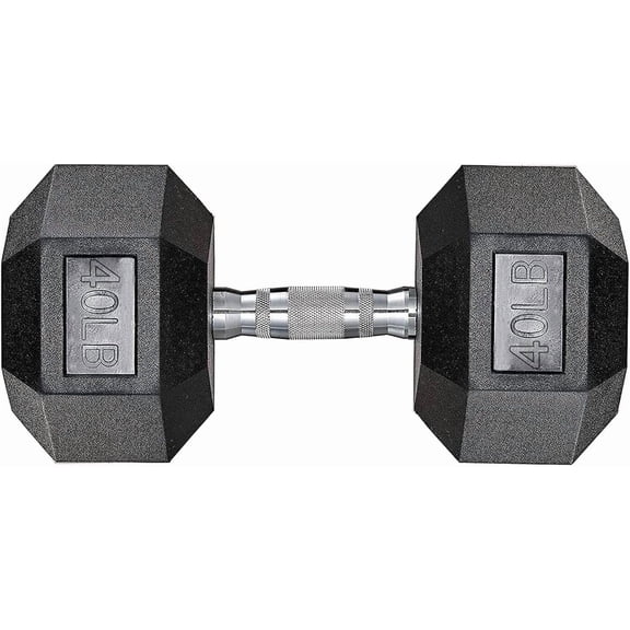 LIFERUN Black Rubber Coated Cast Iron Hex Dumbbell, 30-85lb