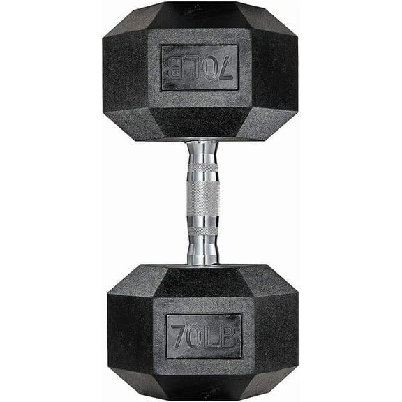 LIFERUN Black Rubber Coated Cast Iron Hex Dumbbell, 30-85lb