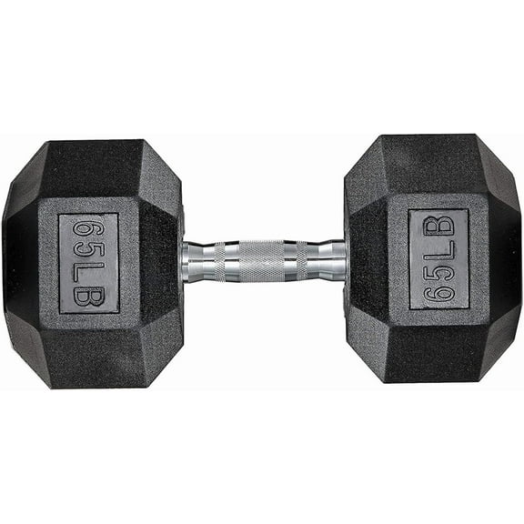 LIFERUN Black Rubber Coated Cast Iron Hex Dumbbell, 30-85lb