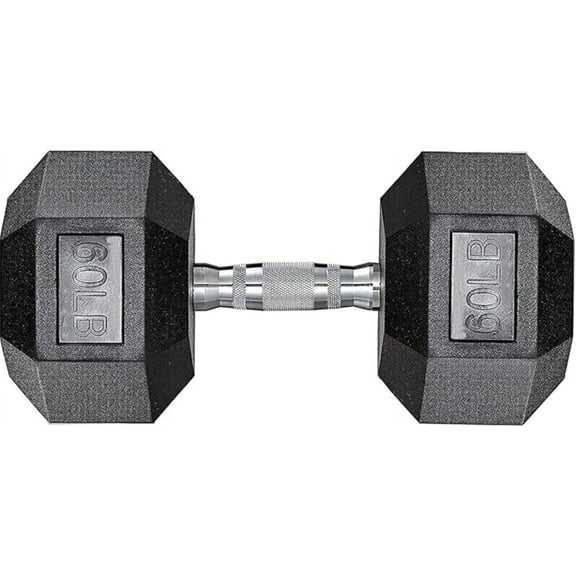 LIFERUN Black Rubber Coated Cast Iron Hex Dumbbell, 30-85lb