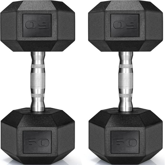 LIFERUN Dumbbells Rubber Coated Cast Iron Hex Black Dumbbell 30-85lb Free Weights Dumbbell Set of 2