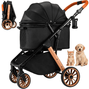 LIFERUN Foldable Dog Stroller for Medium Dogs Cats up to 55 lbs, Aluminum and Carbon Steel Frame Pet Stroller, Height-Adjustable Handle, 4 wheels, Black