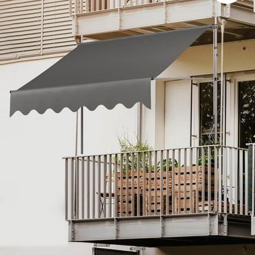 LIFERUN Manual Retractable Awning, 118" x 47" Non-Screw Outdoor Retractable Patio Awning, Height Adjustable Sun Shade Awning, Made of Polyester with UV Protection– Ideal for Any Window or Door (Gray)