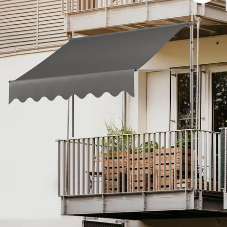 LIFERUN Manual Retractable Awning, 138" x 47"Non-Screw Outdoor Retractable Patio Awning, Height Adjustable Sun Shade Awning, Made of Polyester with UV Protection – Ideal for Any Window or Door (Gray)