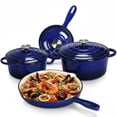 thumbnail image 1 of LIFERUN Nonstick Enameled Cast Iron Cookware Set, 7Pcs Pots and Pans, Gas/Induction Dutch Oven Set, Navy Blue, 1 of 11