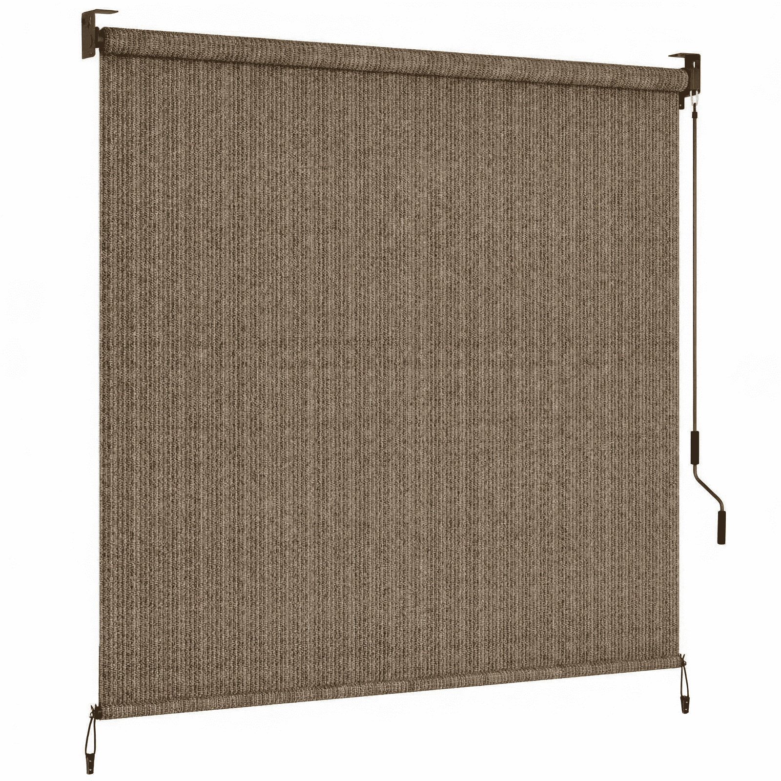 LIFERUN Outdoor Roller Sun Shade 8'W x 6'H, HDPE shade cloth, aluminum tube, cordless wand crank,for pergola/patio/porch/garden (Coffee)