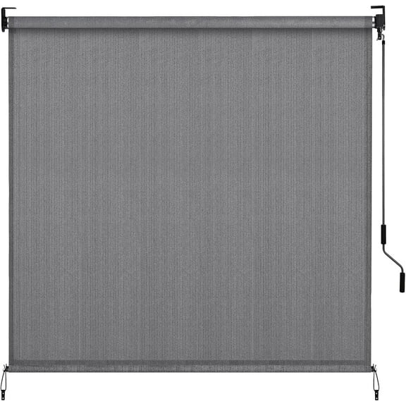 LIFERUN Outdoor Roller Sun Shade 8' W x 6' H, HDPE Shade Cloth for Patio Pergola, Aluminum Tube with Cordless Wand Crank Operation, Sun Shade for Outdoor Patio, Porch, and Garden(Grey)