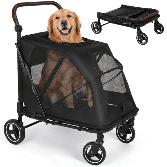 LIFERUN PetStrollerforMedium&LargeDogs, FoldableDogStrollerfor2SmallDogs(Upto66lbs),AllTerrainDogWagonStrollerwithDualEntry,One-StepBrake&AdjustableHandle