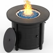 LIFERUN Propane Fire Pit Table 30in, with Waterproof Cover, Blue Stone and Lid, 50,000 BTU Auto-Ignition Round Gas, for Outside Patio