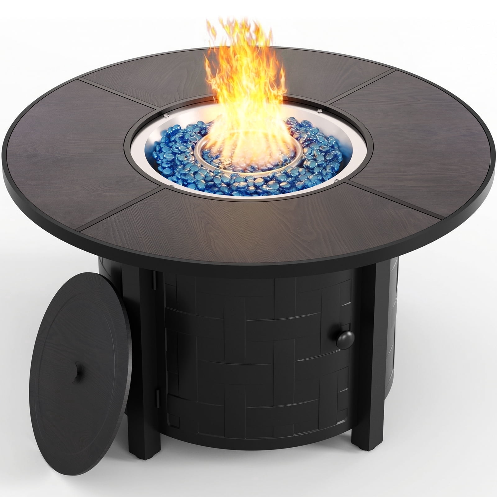 LIFERUN Propane Fire Pit Table 42 in, with Waterproof Cover, Blue Stone and Lid, 50,000 BTU Auto-Ignition Round Gas, for Outside Patio