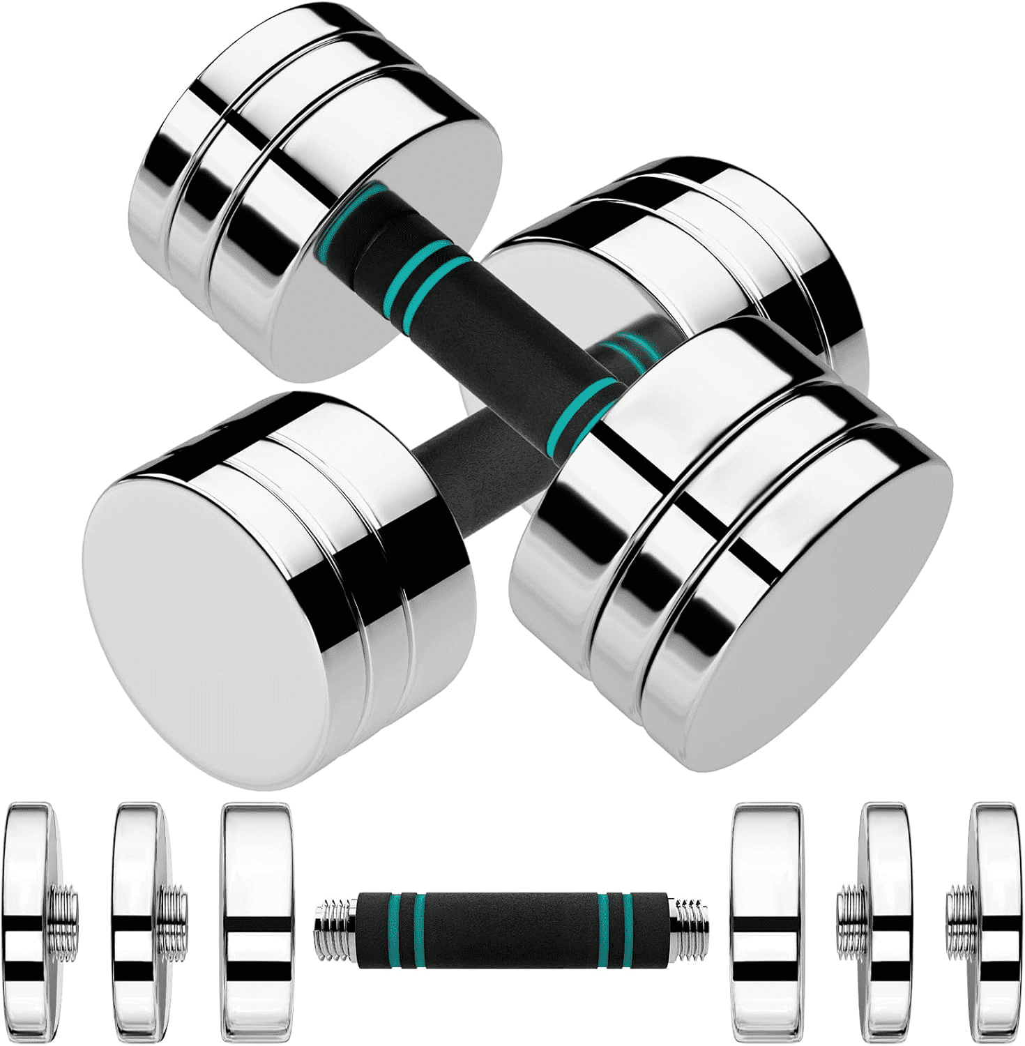LIFERUN Steel Adjustable Dumbbell Set of 2, 5/10/15lb Free Weights Dumbbells Set, Non-Slip and Comfortable Foam Handle, for Home Gym Office Exercise
