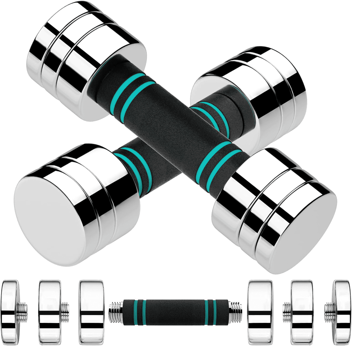 LIFERUN Steel Adjustable Dumbbell Set of 2, 5/10/15lb Free Weights Dumbbells Set, Non-Slip and Comfortable Foam Handle, for Home Gym Office Exercise