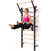 LIFERUN 92" Swedish Ladder Wall Gym, Solid Beechwood Stall Bars, Adjustable Pull-Up & Dip Bar Attachments, Wall Mounted, 9 Wood Rung Wall-Mounted Home Gym for Strength Training, Stretchin