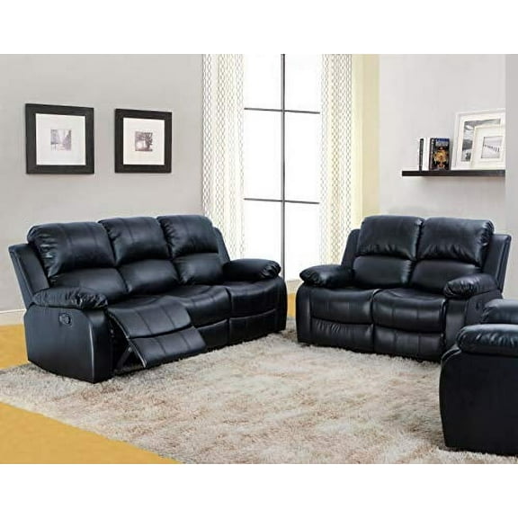 LIFESTYLE Bonded Leather Sectional sofa set with sofa,loveseat and chair,for Living Room, Apartment, Studio, Office (Black)