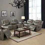LIFESTYLE Breathing Leather Sectional sofa set with sofa,loveseat and chair,for Living Room, Apartment, Studio, Office Grey