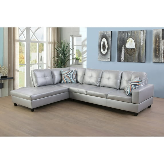 LIFESTYLE L Shape Sectional Sofa Sets with Waist Pillows for Living Room, Silver White
