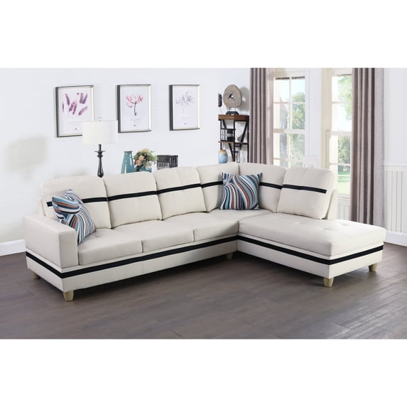 LIFESTYLE L Shape Sectional Sofa Sets with Waist Pillows for Living Room, White and Black