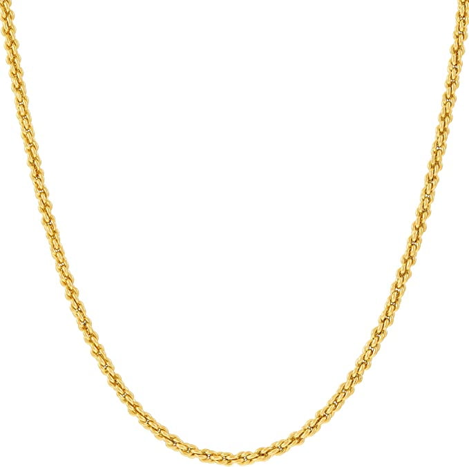 LIFETIME JEWELRY 1mm Rope Chain Necklace 24k Real Gold Plated-Women and Men  (14 mm)