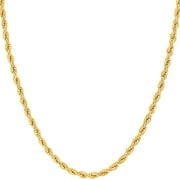 LIFETIME JEWELRY 2mm Rope Chain Necklace 24k Real Gold Plated-Women and Men (16 inches)