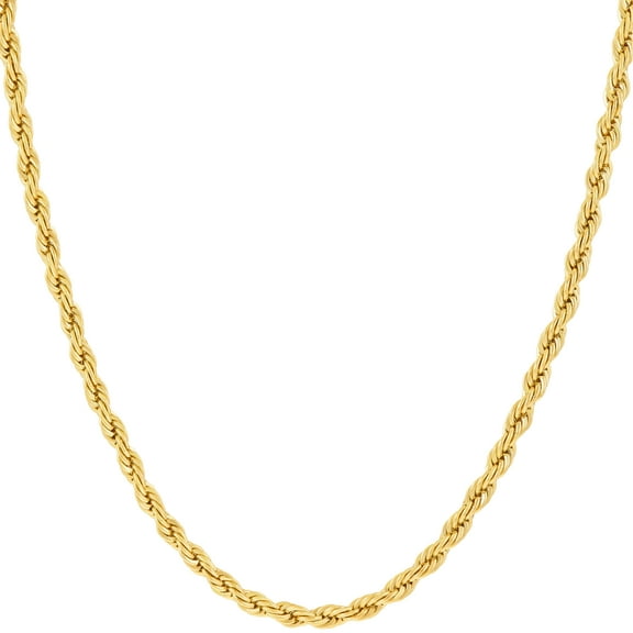 LIFETIME JEWELRY 2mm Rope Chain Necklace 24k Real Gold Plated-Women and Men (16 inches)