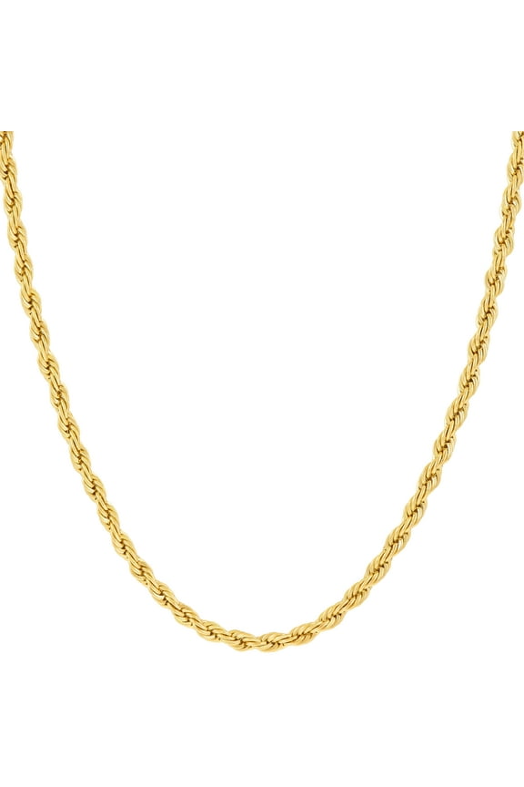 2mm Rope Chain Necklace 24k Real Gold Plated-Women and Men (16 inches)