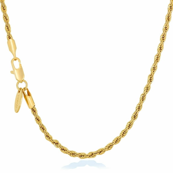 LIFETIME JEWELRY 2mm Rope Chain Necklace 24k Real Gold Plated-Women and Men (18 inches)