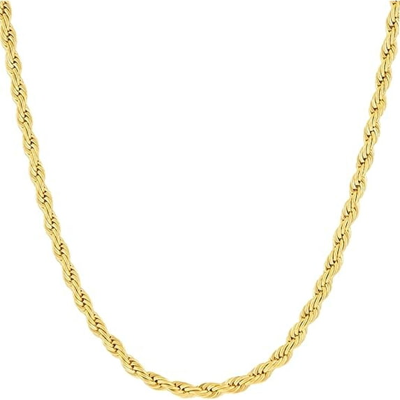 LIFETIME JEWELRY 2mm Rope Chain Necklace 24k Real Gold Plated-Women and Men (22 inches)