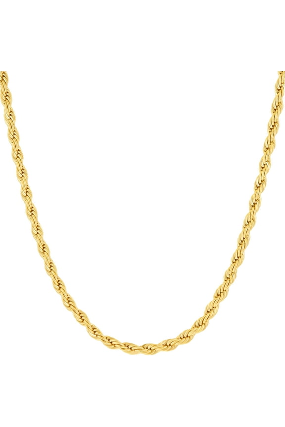 3mm Rope Chain Necklace 24k Real Gold Plated-Women and Men (36 mm)