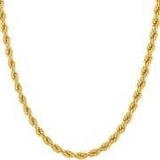 LIFETIME JEWELRY 4mm Rope Chain Necklace 24k Real Gold Plated-Women and Men (16 mm)