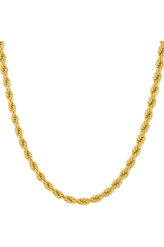 4mm Rope Chain Necklace 24k Real Gold Plated-Women and Men (18 mm)