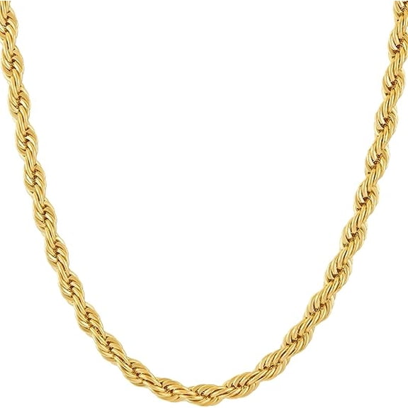 LIFETIME JEWELRY 5mm Rope Chain Necklace 24k Real Gold Plated-Women and Men (18 inches)