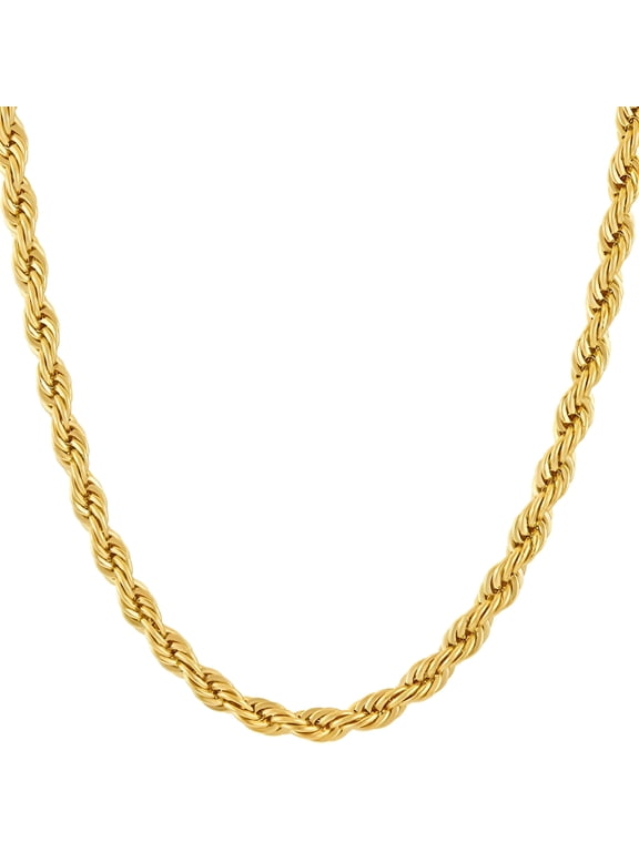 5mm Rope Chain Necklace 24k Real Gold Plated-Women and Men (20 inches)
