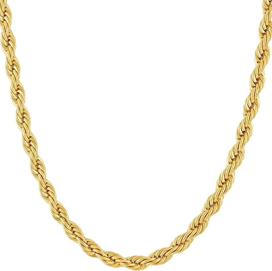 LIFETIME JEWELRY 5mm Rope Chain Necklace 24k Real Gold Plated-Women and Men (30 inches)