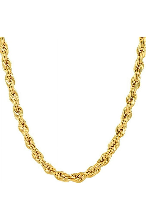 6mm Rope Chain Necklace 24k Real Gold Plated-Women and Men (24 inches)
