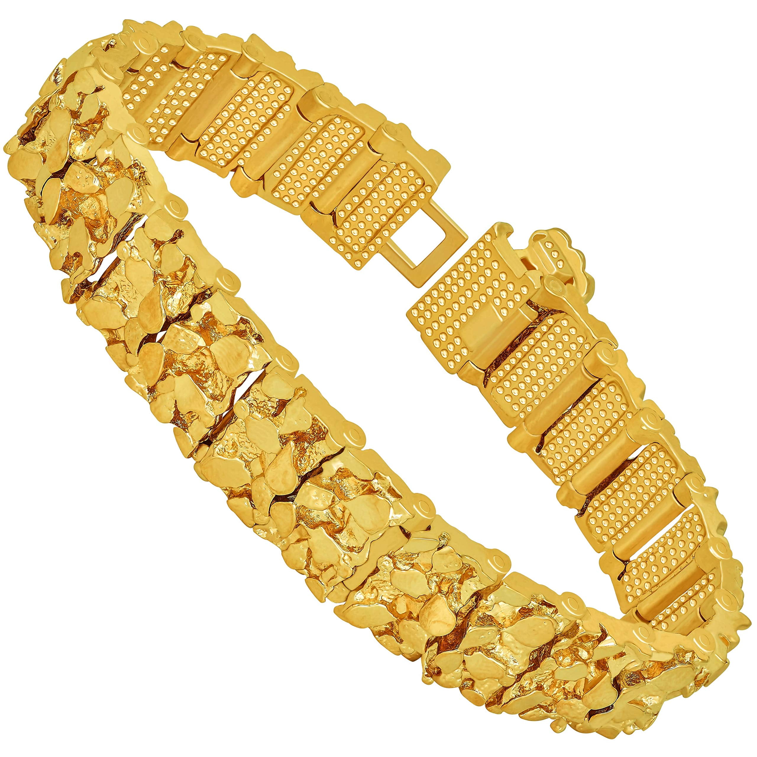 LIFETIME JEWELRY Rugged Nugget Link Bracelet for Men and Women 24k Gold
