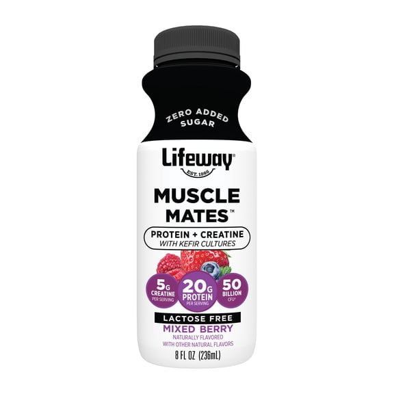 LIFEWAY MUSCLE MATES LOWFAT CULTURED MILK, MIXED BERRY, 8 FL OZ BOTTLE