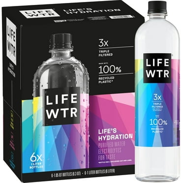 LIFEWTR Purified Drinking Water, 1 Liter, 6 Pack Plastic Bottles