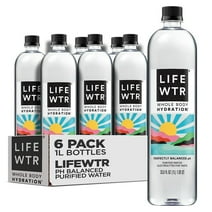 LIFEWTR Purified Drinking Water, 1 Liter, 6 Pack Plastic Bottles