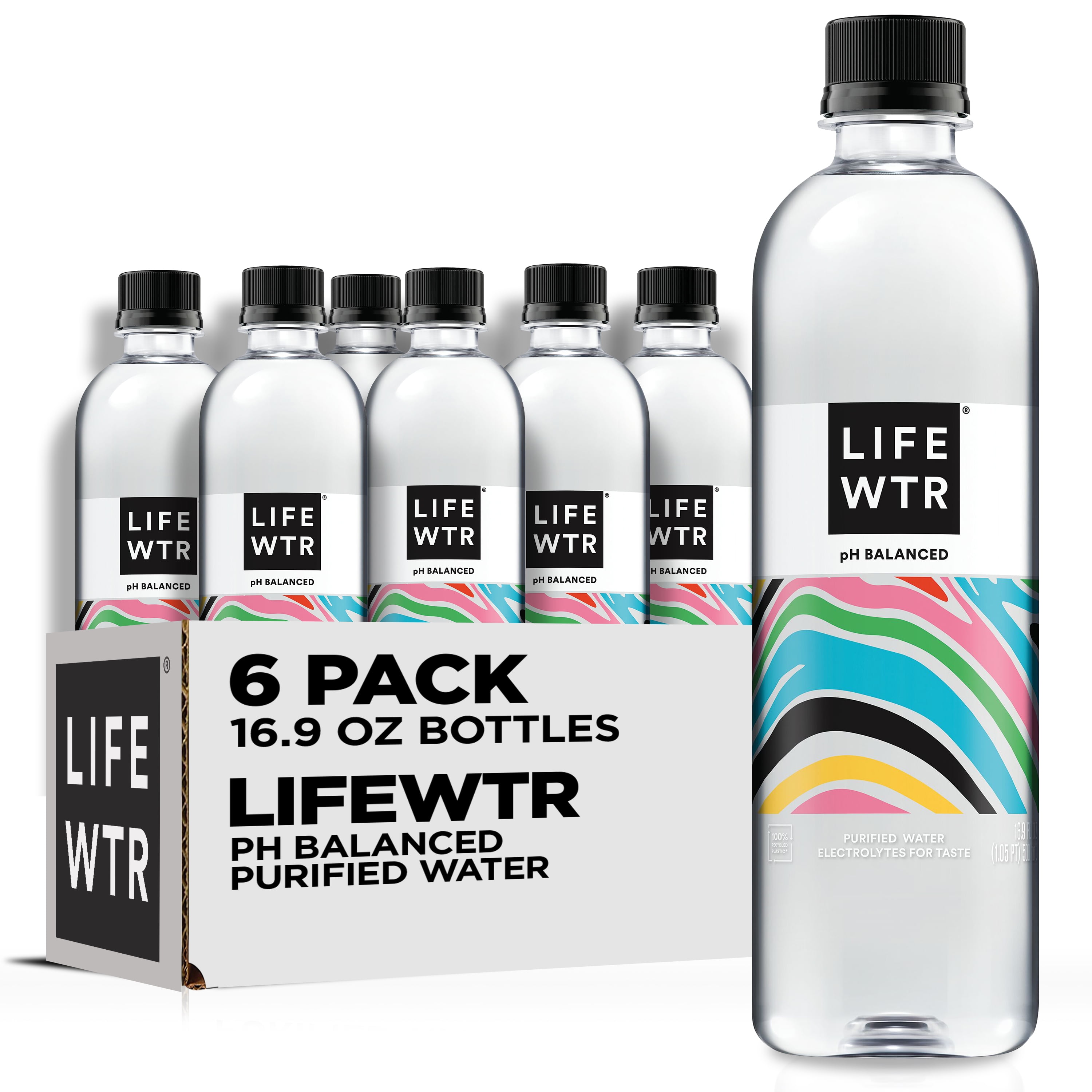 LIFEWTR Purified Drinking Water, 16.9 fl oz, 6 Pack Plastic