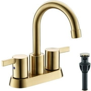 LIFFSSDG Brushed Gold Bathroom Faucet 3 Hole, 4 Inch 2 Handle Centerset Bathroom Sink Faucet, RV Vanity Farmhouse Lavatory Faucets, Matte Black Bath Faucet with Pop Up Drain and Water Supply Hoses