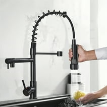 LIFFSSDG Kitchen Sink Faucet With Pull Down Sprayer Spring Swivel Mixer Tap,Matte Black