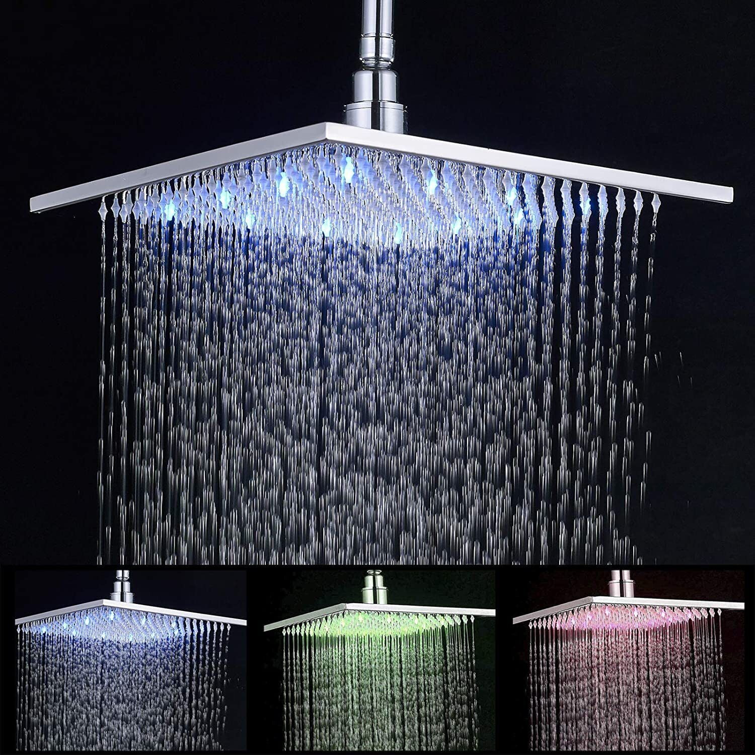 LIFFSSDG LED Square Shower Head , 16 Inch High Pressure Stainless Steel