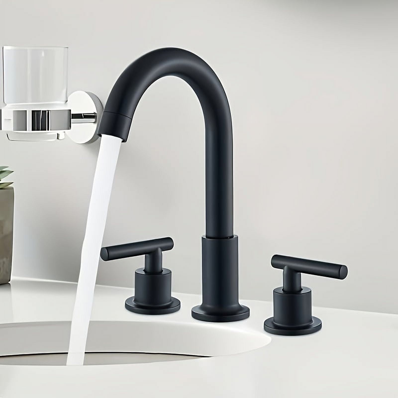 LIFFSSDG Matte Black 3 Hole Bathroom Sink Faucet, Tall Lavatory Basin ...
