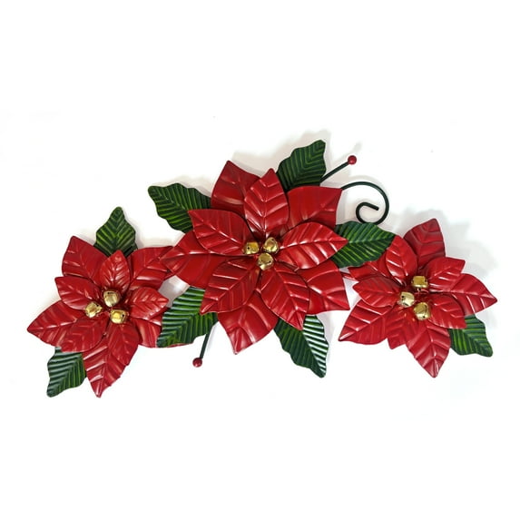 Liffy 15" Poinsettia Metal Wall Art - Christmas Decorations Indoor, Floral Xmas Wall Decor for Living Room, Bathroom, Porch, Garden, Yard