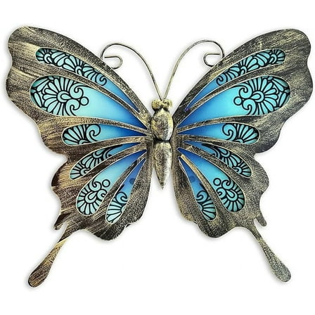 LIFFY Metal Butterfly Wall Decor - Hanging Glass Butterflies for Garden and Home